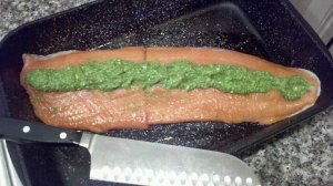 Steelhead with arugula pesto